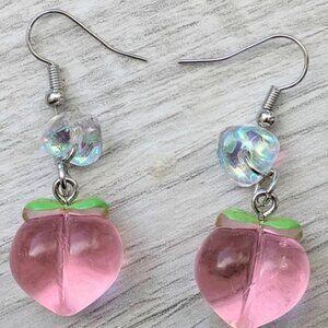 Handmade Iridescent Shard Peach Charm Earrings